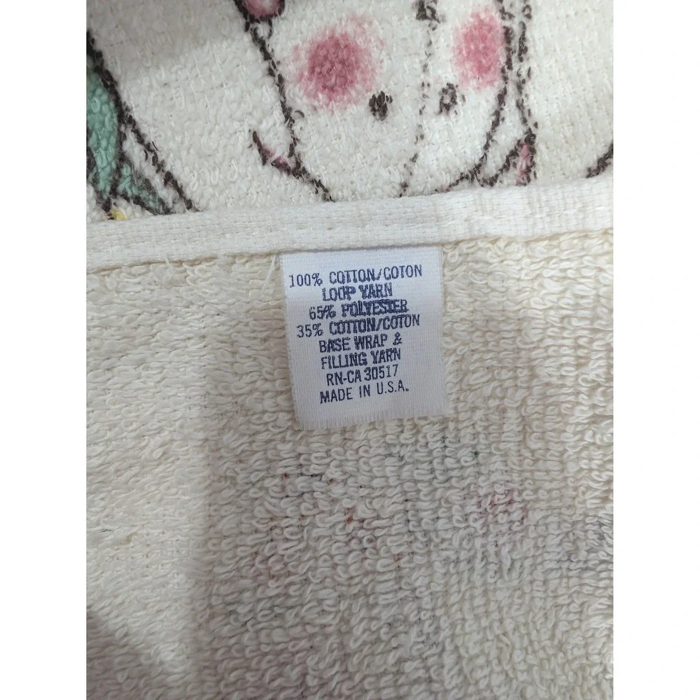Vintage Easter Bunny Garden Hand Towel Fringe Cream Cottagecore USA Made